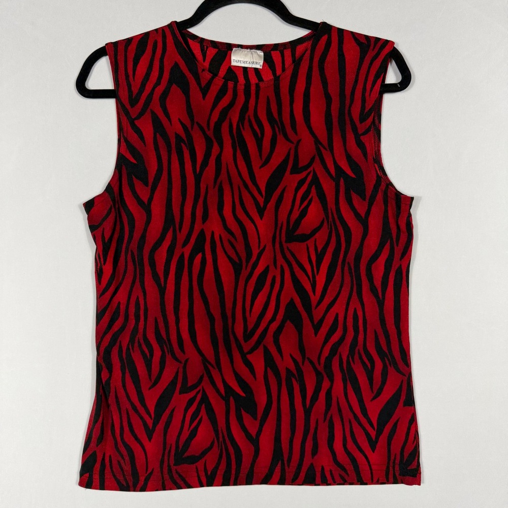 Vtg 90s Y2K Red Zebra Stripe Tank Top Wms M/L Whimsygoth Indie Grunge USA - Picture 2 of 5
